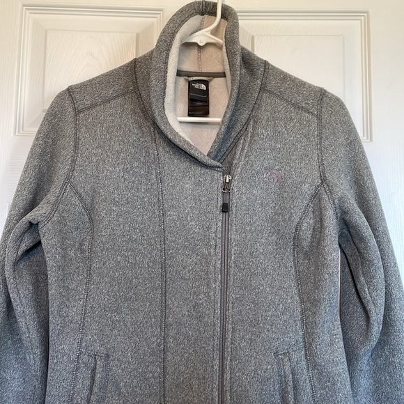 Women’s The North Face S jacket Gray Lined Asymmetrical zip High collar pockets - Picture 1 of 11